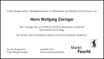 Traueranzeige von Wolfgang Zieringer von Der Bote
