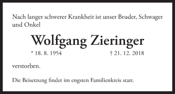 Traueranzeige von Wolfgang Zieringer von Der Bote