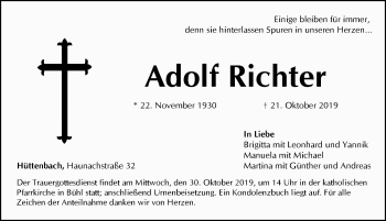 Traueranzeige von Adolf Richter von Pegnitz-Zeitung