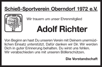 Traueranzeige von Adolf Richter von Pegnitz-Zeitung