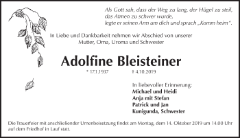 Traueranzeige von Adolfine Bleisteiner von Pegnitz-Zeitung