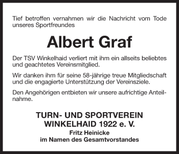 Traueranzeige von Albert Graf von Der Bote