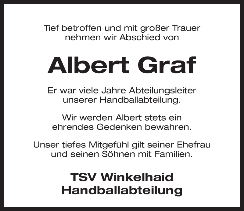  Traueranzeige für Albert Graf vom 05.10.2019 aus Der Bote