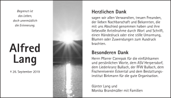 Traueranzeige von Alfred Lang von Pegnitz-Zeitung