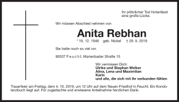 Traueranzeige von Anita Rebhan von Der Bote