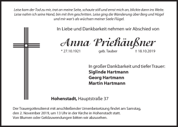 Traueranzeige von Anna Priehäußner von Hersbrucker Zeitung