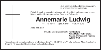 Traueranzeige von Annemarie Ludwig von Der Bote