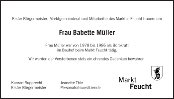 Traueranzeige von Babette Müller von Der Bote