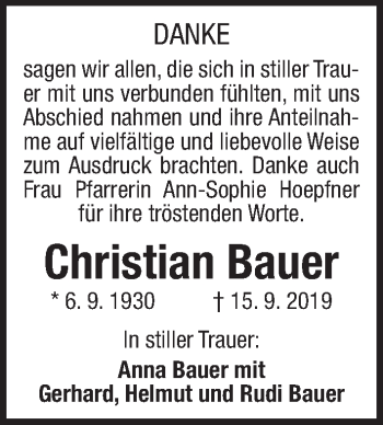 Traueranzeige von Christian Bauer von Der Bote