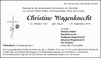 Traueranzeige von Christine Wagenknecht von Pegnitz-Zeitung