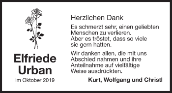 Traueranzeige von Elfriede Urban von Der Bote