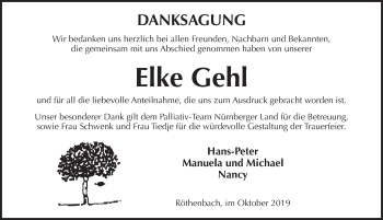 Traueranzeige von Elke Gehl von Pegnitz-Zeitung