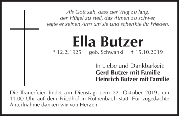 Traueranzeige von Ella Butzer von Pegnitz-Zeitung