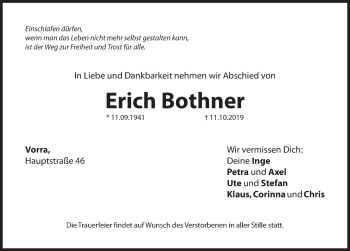 Traueranzeige von Erich Bothner von Hersbrucker Zeitung