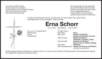 Traueranzeige von Erna Schorr von Der Bote