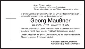 Traueranzeige von Georg Maußner von Pegnitz-Zeitung