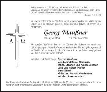 Traueranzeige von Georg Maußner von Der Bote