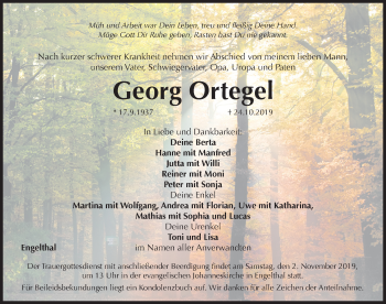 Traueranzeige von Georg Ortegel von Hersbrucker Zeitung