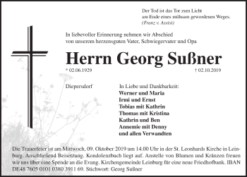 Traueranzeige von Georg Sußner von Pegnitz-Zeitung