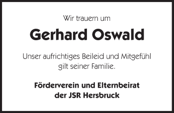 Traueranzeige von Gerhard Oswald von Hersbrucker Zeitung