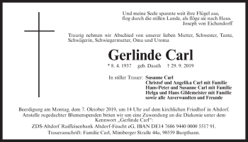 Traueranzeige von Gerlinde Carl von Der Bote