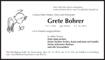 Traueranzeige von Grete Bohrer von Der Bote
