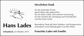 Traueranzeige von Hans Lades von Pegnitz-Zeitung