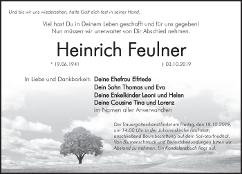Traueranzeige von Heinrich Feulner von Pegnitz-Zeitung