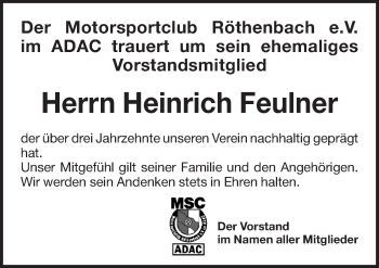 Traueranzeige von Heinrich Feulner von Pegnitz-Zeitung