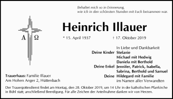 Traueranzeige von Heinrich Illauer von Pegnitz-Zeitung