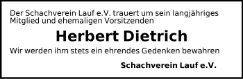 Traueranzeige von Herbert Dietrich von Pegnitz-Zeitung