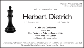 Traueranzeige von Herbert Dietrich von Pegnitz-Zeitung