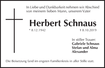 Traueranzeige von Herbert Schnaus von Pegnitz-Zeitung