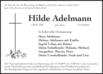 Traueranzeige von Hilde Adelmann von Hersbrucker Zeitung