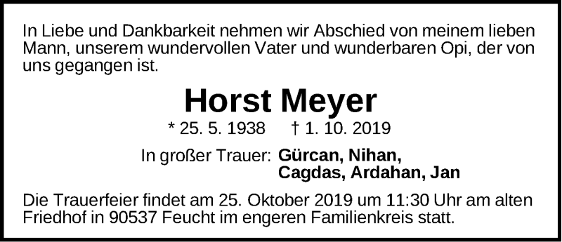  Traueranzeige für Horst Meyer vom 19.10.2019 aus Der Bote