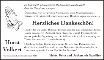 Traueranzeige von Horst Volkert von Hersbrucker Zeitung