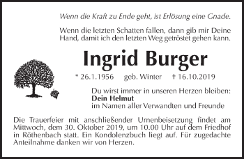 Traueranzeige von Ingrid Burger von Pegnitz-Zeitung
