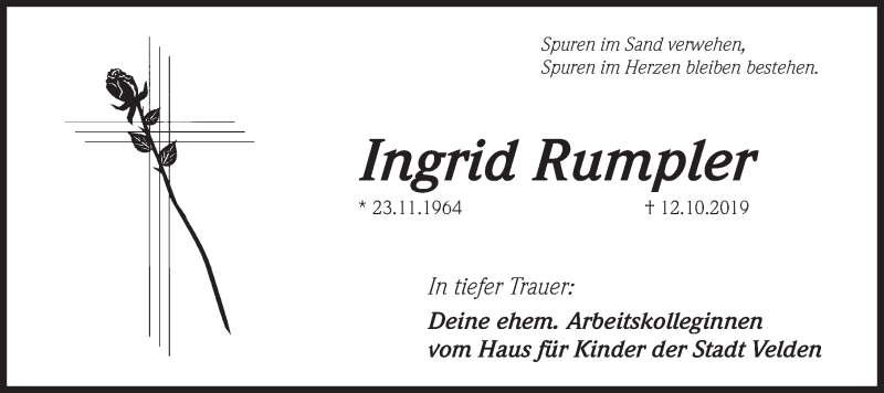  Traueranzeige für Ingrid Rumpler vom 19.10.2019 aus Hersbrucker Zeitung