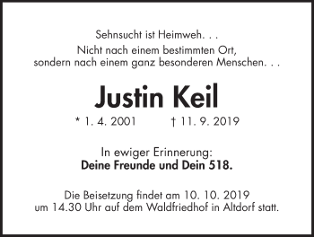 Traueranzeige von Justin Keil von Der Bote