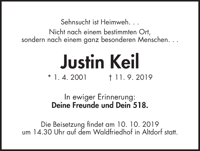  Traueranzeige für Justin Keil vom 09.10.2019 aus Der Bote