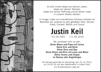 Traueranzeige von Justin Keil von Der Bote