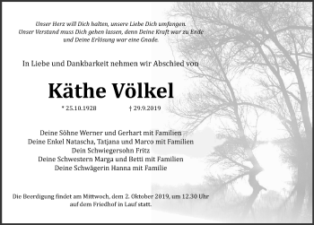 Traueranzeige von Käthe Völkel von Pegnitz-Zeitung