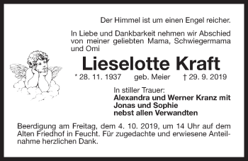 Traueranzeige von Lieselotte Kraft von Der Bote
