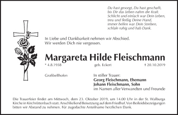 Traueranzeige von Margareta Hilde Fleischmann von Pegnitz-Zeitung