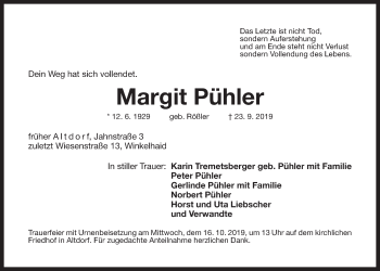 Traueranzeige von Margit Pühler von Der Bote