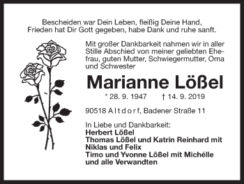 Traueranzeige von Marianne Lößel von Der Bote