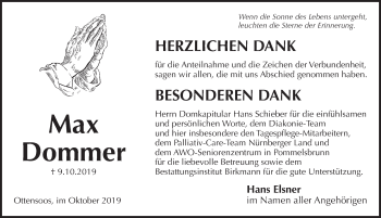Traueranzeige von Max Dommer von Pegnitz-Zeitung