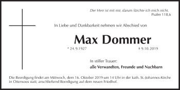 Traueranzeige von Max Dommer von Pegnitz-Zeitung