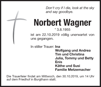 Traueranzeige von Norbert Wagner von Der Bote