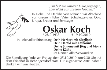Traueranzeige von Oskar Koch von Pegnitz-Zeitung